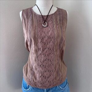 Vintage Lace Boho Chic Brown Tank Top